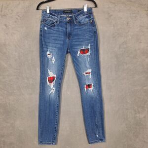 Judy Blue Buffalo Plaid Patch‎ Skinny Fit Jeans womens 3/26 JB88316